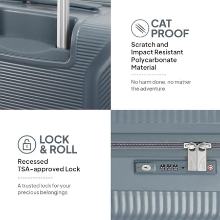 American Tourister Medium Robotech with TSA Lock & 8 Wheel, 67 CM Hard PC Check-in Suitcase for Travel/Trolley Bag for Travel/Travel Bag with Double Wheel for Women & Men - Cadet Blue 