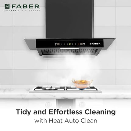 Faber 60cm 1300 m³/hr Autoclean T-Shape Kitchen Chimney | Autoclean Alarm | Mood Light | 12Yr Warranty on Motor 2Yr Comprehensive by Faber|Filterless|Touch & Gesture|HOOD IGNIS IN HC SC BK FL 60,Black 