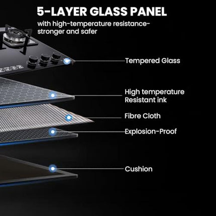 INASLA Premium 3 Burner ≈70cm Gas Stove|5Yr Warranty on Glass & 2Yr on Burner|8MM Toughened Glass|Auto Ignition|Jumbo Brass Burner|LPG Ready &PNG Compatible|360° Gas Nozzle|Milano Arte3B 