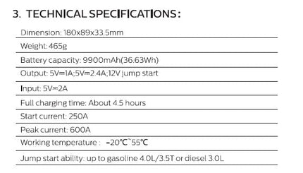 Philips Car Jump Starter JS3210 | Compact Design | Compatible with 4.0L Petrol Engine, 3.0L Diesel Engine and Two Wheeler | 9900mAH 