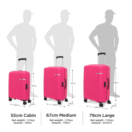 American Tourister Large PP Liftoff+ with TSA Lock & 8 Wheel, 79 CM Hard Check-in Suitcase for Travel/Trolley Bag with Double Wheel for Women & Men - Berry Blast, Pink 