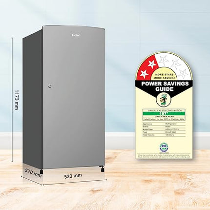 Haier 185 L, 2 Star, Direct-Cool Single Door Refrigerator (HED-19TMS-N, Moon Silver, 2024 Model) 