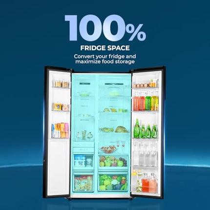 Haier 602L 3Star 2 Door Premium Glass Side by Side Frost Free Refrigerator|100% Convertible|Wi-Fi|Expert Inverter Technology|Digital Display Panel|Triple Twist Ice Maker (HRS-682KGU1, Black Glass) 