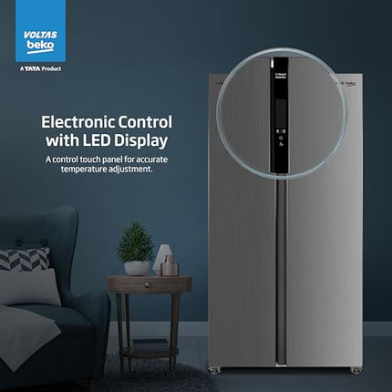 Voltas Beko, A Tata Product 563 L Side by Side Frost Free Refrigerator with ProSmart Inverter Compressor (RSB585/FPV300RXID, INOX steel, Active Fresh Blue Light) 