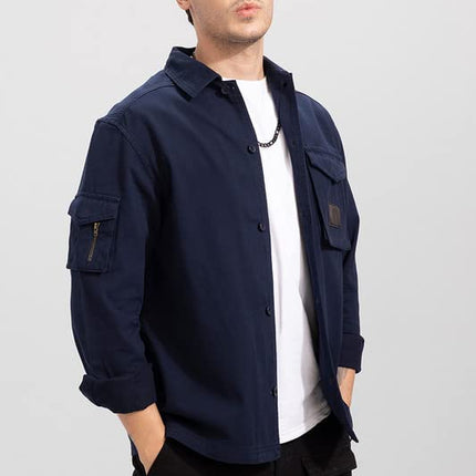 SNITCH Roxie Navy Overshirt Cotton Slim Fit Shirt|Anti-Dust|Coin Pocket |Two Patch Pocket |Comfort Stretch 