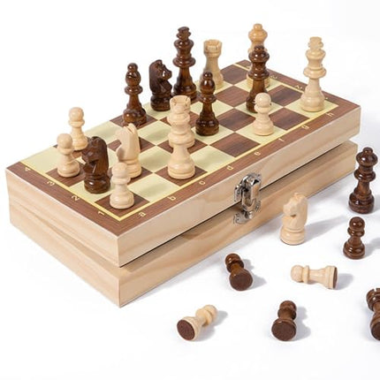 UJEAVETTE Toy Wooden Chess Set Foldable Travel Case Beginner Chess Set for Barbecue Adults Other Games 