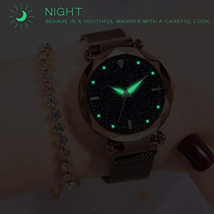 Acnos Premium Analogue Women's Rose-Gold Magnet Watch With Rosegold Bracelet With Gift Box - Metal 