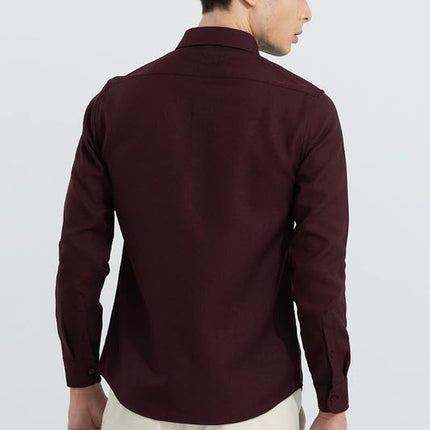 SNITCH crapepoly Maroon Spread Collar Solid Slim Fit Shirt 