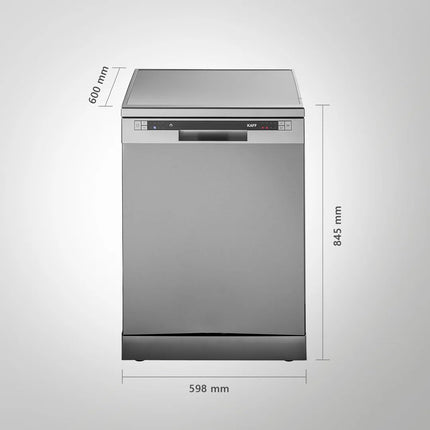 KAFF DW VETRA DX 60 | Three stage filtration, High Energy Efficiency, Quite Operation, Special Glass Wash Program | 12 standard place settings, Free Standing Dishwasher (Silver) 