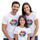 Niku Graphic Printed Holi T-Shirt for Family, Unisex, Kids, Baby | Casual Half Sleeve Round Neck Tshirt | 100% Cotton | Pack of 3 