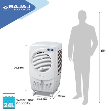 Bajaj PX25 Torque Personal Air Cooler 24L For Home|Room|Anti-Bacterial Honeycomb Cooling Pad|16Ft Powerful Air Throw|High Speed|Inverter Compatible|3-Yr Product 2-Yr Pump 1-Yr Motor Warranty【White】 