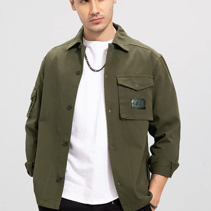 SNITCH Roxie Olive Overshirt Cotton Slim Fit Shirt|Anti-Dust|Coin Pocket |Two Patch Pocket |Comfort Stretch 