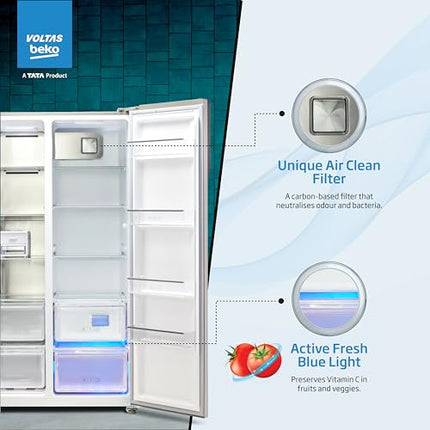 Voltas Beko, A Tata Product 563 L Side by Side Frost Free Refrigerator with ProSmart Inverter Compressor (RSB585/FPV300RXID, INOX steel, Active Fresh Blue Light) 