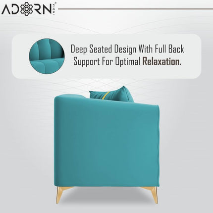 Adorn India Premium Mystic - 3 Years Warranty - 3 Seater Sofa Velvet Suede Fabric - Aqua Blue 