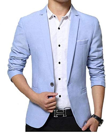 Luxrio Men Slim Single Breasted Stylish Blazer (L-BLZ_SkyBlue1 Sky Blue_42) Blazer20 