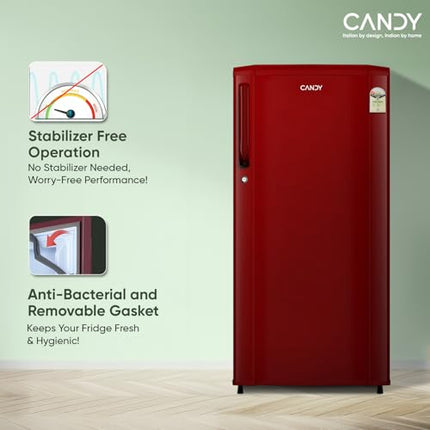 CANDY 165L 1 Star Direct Cool Single Door Refrigerator with Stabilizer free Operation (Red Mono, CSD1761RM) 
