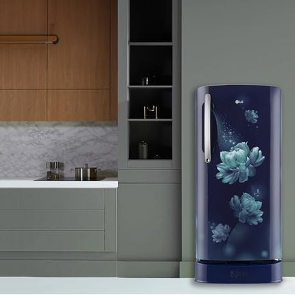 LG 201 L 5 Star Inverter Direct-Cool Single Door Refrigerator (GL-D211HBCZ, Blue Charm, Base stand with drawer) 