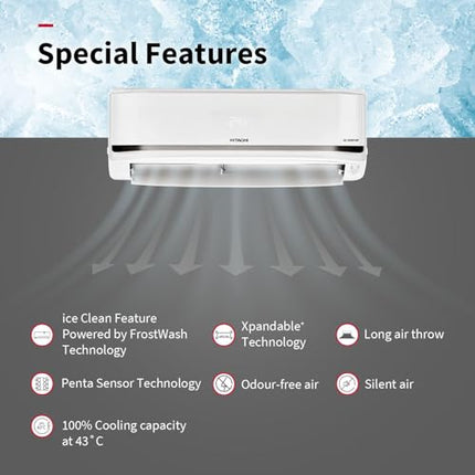 Hitachi 2 Ton Class 5 Star, 4-Way Swing, ice Clean, Xpandable+, Inverter Split AC (100% Copper, Dust Filter, 5500STXL RAS.V522PCBISH1, White) 