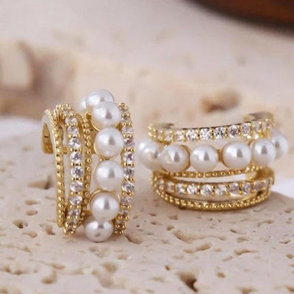BEAUTIVIA Crystal Flower Stud Earrings with Pearl, Korean Fashion Style