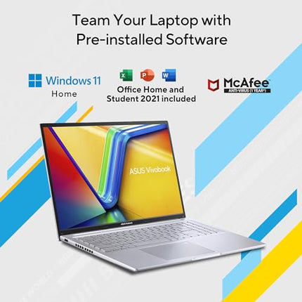 ASUS Vivobook 16" FHD+ (1920 X 1200), 60Hz 300Nits, Core i5-12500H, (16GB RAM/512GB SSD/Intel Iris X? Graphics/Win 11/Office Home/Fingerprint/42Whr Battery/Transparent Silver/1.88Kg), X1605ZAC-MB541WS 