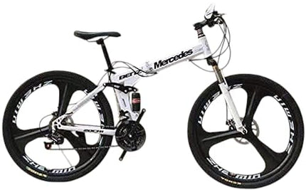 Amaze Kai Dual Suspension Bikes Latest Bm Foldable Gear Cycle for Men with 21 Speed Gear 6 Spoke | Folding Mountain Bike with Double Disc Break & Mac Wheel, 26 Inch, White N Black (White-Black) 
