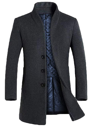 Lavnis Mens Wool Blend Trench Coat Slim Fit Overcoat Gray