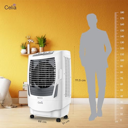 Havells Celia 55L Air Cooler for home | Ice Chamber | Collapsible Louvers | 4 Leaf Metal Blade | Powerful Air Delivery | Everlast Pump | 3 Side High Density Honeycomb Pads | Heavy Duty (White/Grey) 