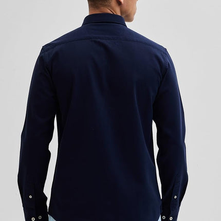 SNITCH Navy Slim Fit Solid Oxford Shirts 