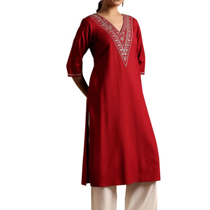 Libas Women's Viscose Rayon Yoke Design A-Line Kurta (29191OR Maroon 