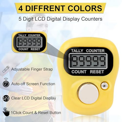 GLUN® Finger Ring Counter, Pack of 2, 4 Digit Hand Clicker Tally Counter Multicolour with Clear Visible Numbers, Useful for Various Counting Purposes 