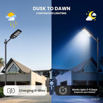 Homehop 100W Solar Street Light Outdoor with Motion Sensor, Security, Automatic,Wireless, Wall Lamp for Outdoor, Home & Garden with Remote Control (ABS, Cool White), 