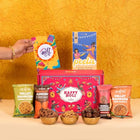 EAT BETTER CO - 6 Item Holi Gift Hamper with Gulaal, Chocolate Coated Nuts, Dry Fruit Laddoos & Chatpata Healthy Millet Namkeen 