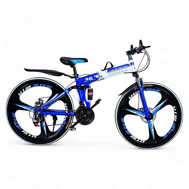 Amaze Kai Dual Suspension Bikes Latest Bmv Foldable Gear Cycle for Men with 21 Speed Gear 3 Spoke | Folding Mountain Bike with Double Disc Break & Mac Wheel, 26 Inch (Blue) 