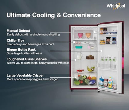 Whirlpool 184 L 2 Star Direct-Cool Single Door Refrigerator (205 WDE PRM 2S WINE SERENA-Z) 