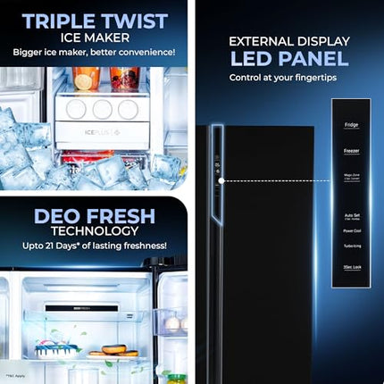 Haier 602L 3Star 2 Door Premium Glass Side by Side Frost Free Refrigerator|100% Convertible|Wi-Fi|Expert Inverter Technology|Digital Display Panel|Triple Twist Ice Maker (HRS-682KGU1, Black Glass) 