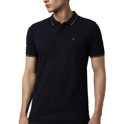 Louis Philippe Men's Solid Slim Fit T-Shirt (LRKPCSLFI53303_Navy 