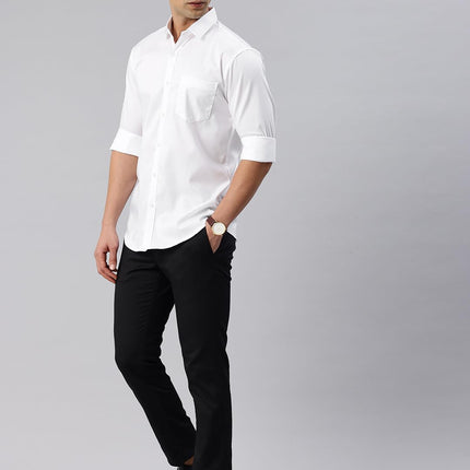 Majestic Man Pure Cotton Solid Slim Fit Casual Shirt for Men (Milky White, Medium) 