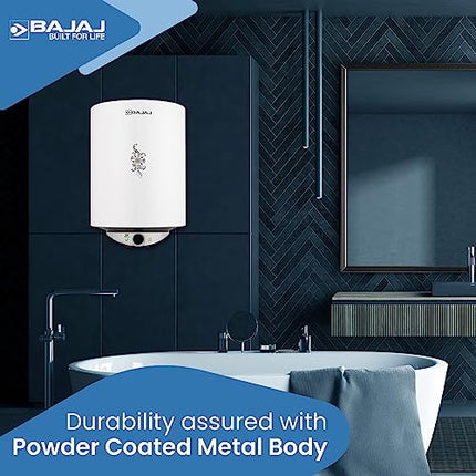 Bajaj Edrea 15 Litre Storage 5-Star Rated Storage vertical Wall Water Heater for home | Polymer Coated Tank | Multiple Safety* | Suitable for High Rise | Child Safety Mode | 5-Yr* Warranty 【White】 