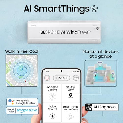 Samsung 1.5 Ton 5 Star Windfree AI Inverter Smart Split AC (WiFi, Energy Saving, Voice Control, Powerful Cooling, Copper, Digital Inverter, 4 Way swing, Convertible, BESPOKE AI AR60F19D1ZWNNA) 
