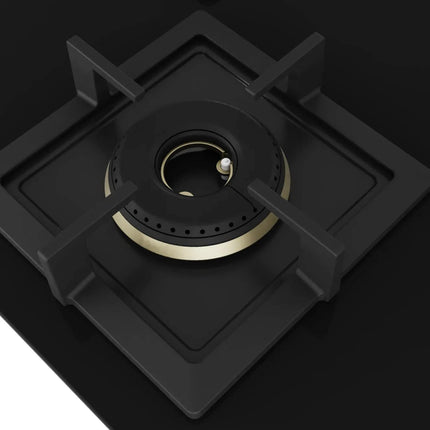 Bosch Built in Gas Hob Black Tempered glass Glass 3 Burner Auto Ignition 75 cm Full Brass 3D Ring Burners with Matt Black Heat Shields & Cast Iron pan supports (PND7B6G20I) 