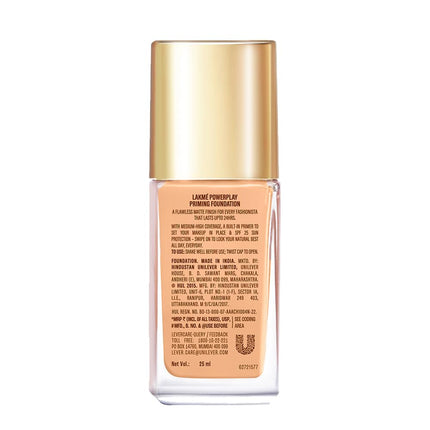 Lakmé 9To5 Primer + Matte Perfect Cover Foundation, W120 Warm Crème, 25 ml 