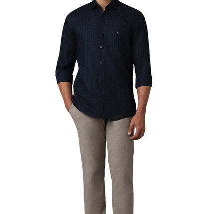 Louis Philippe Men's Letter Print Slim Fit Shirt (LYSFCSLPO11987_Navy 