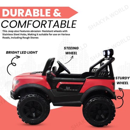 SHAKYA WORLD Pobo Battery Operated Jeep for Kids Ride on Toy Kids Car with Music & Light Electric Car Jeep Battery Car for Kids to Drive || Red Color 