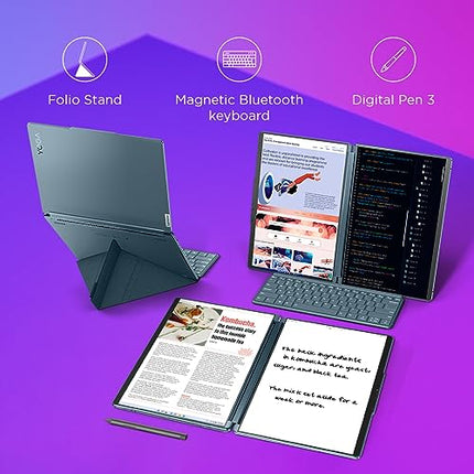 Lenovo Yoga Book 9 13th Gen Intel Evo Core i7 Dual 13.3" 2.8K OLED Display(2x33.7cm) with Pen+Keyboard|16GB/1TB SSD/Win 11/Office 2021/5.0MP IR Camera/360 B&W Rotating Soundbar/Teal/1.34Kg,82YQ001DIN 