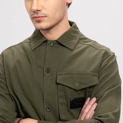 SNITCH Roxie Olive Overshirt Cotton Slim Fit Shirt|Anti-Dust|Coin Pocket |Two Patch Pocket |Comfort Stretch 