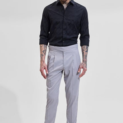 SNITCH Men's Light Grey Ankle Length Gurkha Slim Fit Mid Rise Trousers, 32 