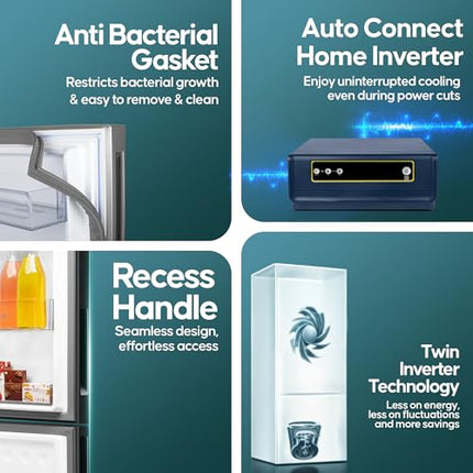 Haier 237L 3 Star Frost Free Bottom Mount Double Door Refrigerator|8 In 1 Convertible Modes|Jhukna Mat-Bottom Freezer|Twin Inverter|200% Faster Ice Making in 49 Minutes (HEB-243GB-P, GE Black) 