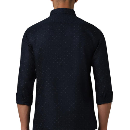 Louis Philippe Men's Letter Print Slim Fit Shirt (LYSFCSLPO11987_Navy 