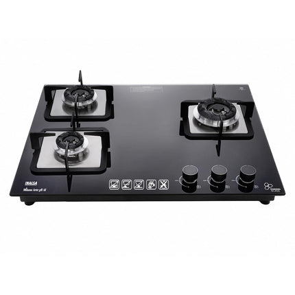INASLA Premium 3 Burner ≈70cm Gas Stove|5Yr Warranty on Glass & 2Yr on Burner|8MM Toughened Glass|Auto Ignition|Jumbo Brass Burner|LPG Ready &PNG Compatible|360° Gas Nozzle|Milano Arte3B 
