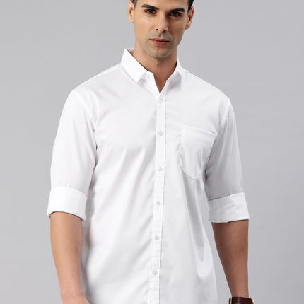 Majestic Man Pure Cotton Solid Slim Fit Casual Shirt for Men (Milky White, Medium) 